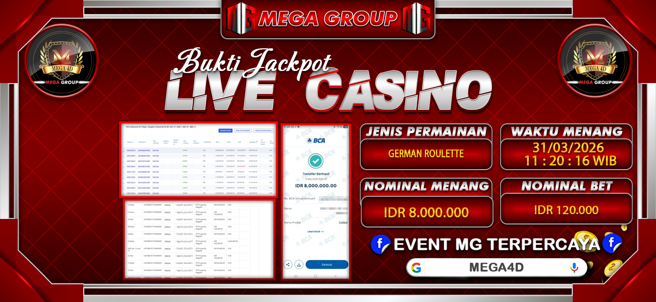 Bukti JP situs Mega4D hari Selasa, 31 Maret 2026