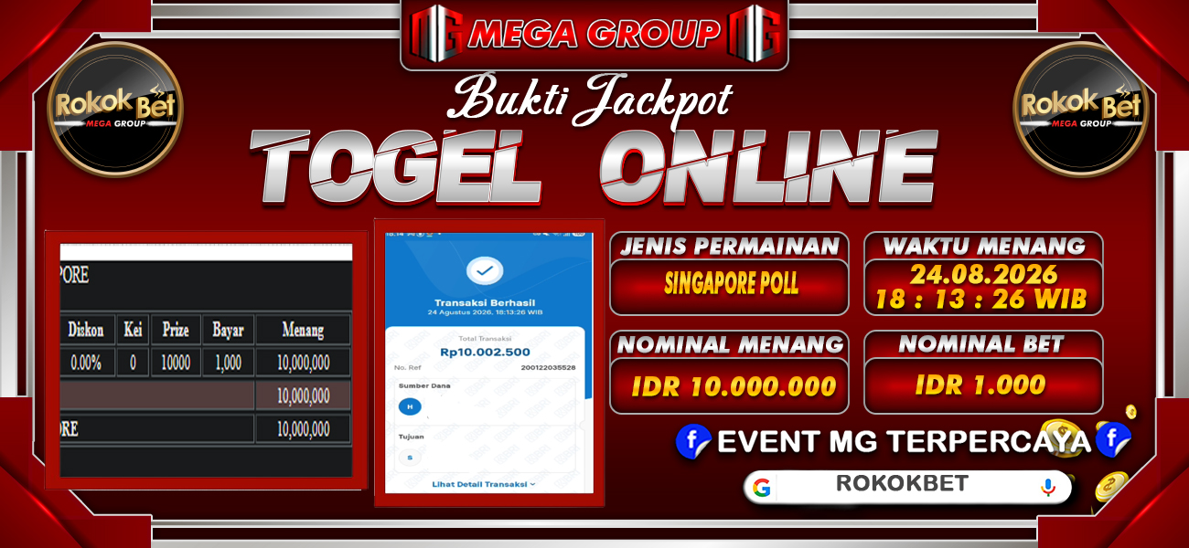 Bukti JP situs Rokokbet hari Senin, 24 Agustus 2026