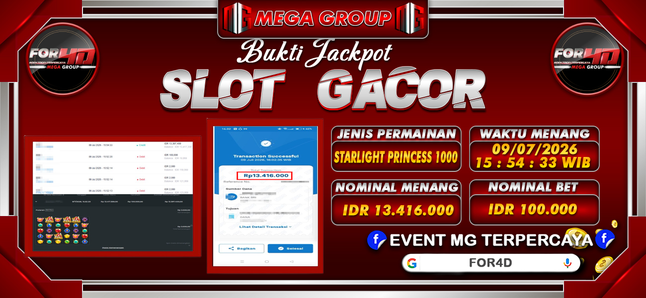 Bukti JP situs For4D hari Kamis, 09 Juli 2026