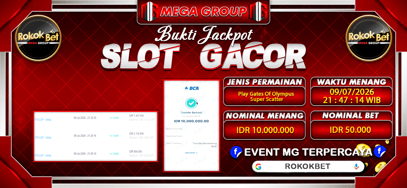 Bukti JP situs Rokokbet hari Kamis, 09 Juli 2026